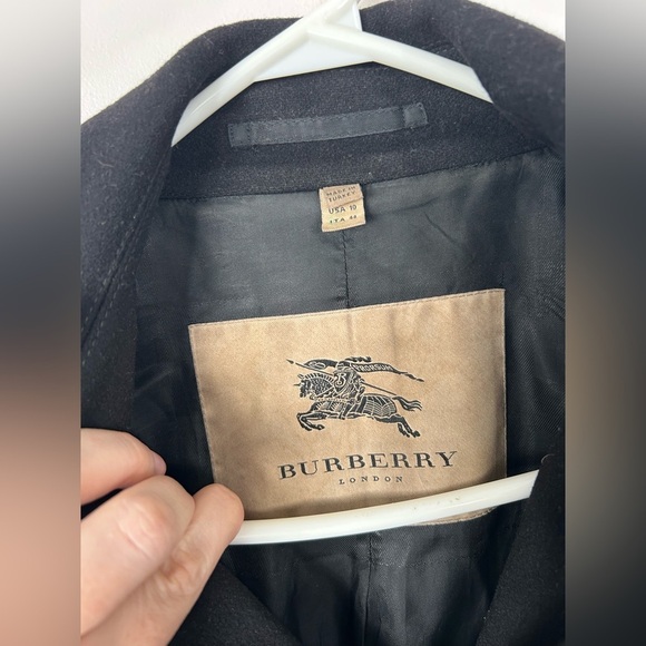 Burberry Black Trench Coat Wool Cashmere Size 10 - Picture 9 of 16